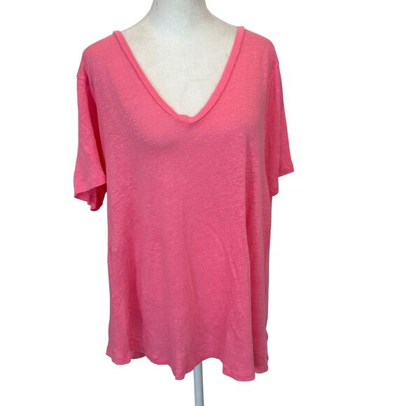Vineyard Vines Pink 100% linen Short Sleeve V-Neck Tee Shirt Womens Size XL - Picture 1 of 6